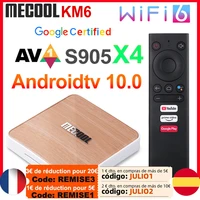 mecool km6 amlogic s905x4 tv box android 10 4gb 64gb wifi 6 bt5 0 google certified voice support av1 usb3 0 1000m set top box