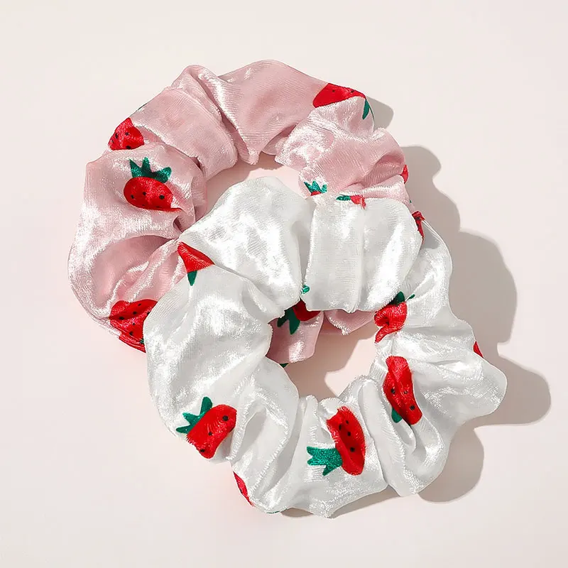 

Strawberry Scrunchies Hair Elastic Hair Ties Colorful Ponytail Holders Bright Hair Accessories Velvet Scrunchies For Women