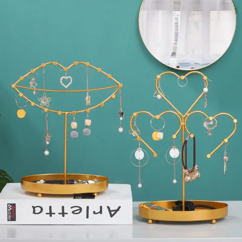 

Desktop Jewelry Bracket Holder Wrought Iron Ear Studs Display Rack Earrings Necklaces Jewelry Storage Organizer For Home Bedroom