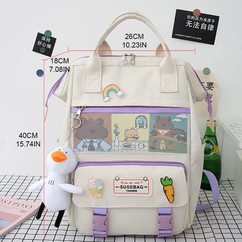 

J60D 5Pcs/set Nylon School Backpacks Women Lovely Daypack for Teenage Girls Bookbags Students Travel Shoulder Bag