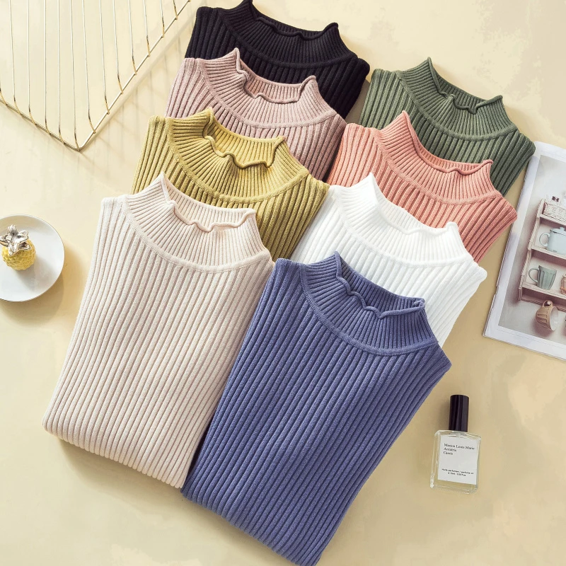 

chic Autumn winter thick Sweater Pullovers Women Long Sleeve casual warm basic turtleneck Sweater female knit Jumpers top 2021