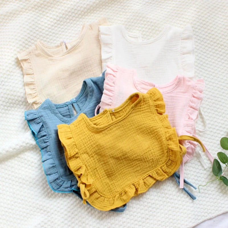 INS Korean Cotton Gauze Bib For Baby Girls Fashion Sweet Blouse Overall On Front Shirt Water Absorbing Drooling Cloths Accessory