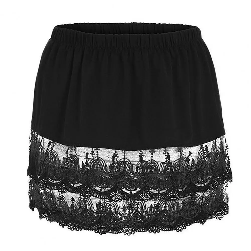 

Women Mini Skirts Lace Trim Hollow Out Shirt Blouse Fake Hem Inner Skirt Safety Underskirt Underdress Half Slips Casual Skirts