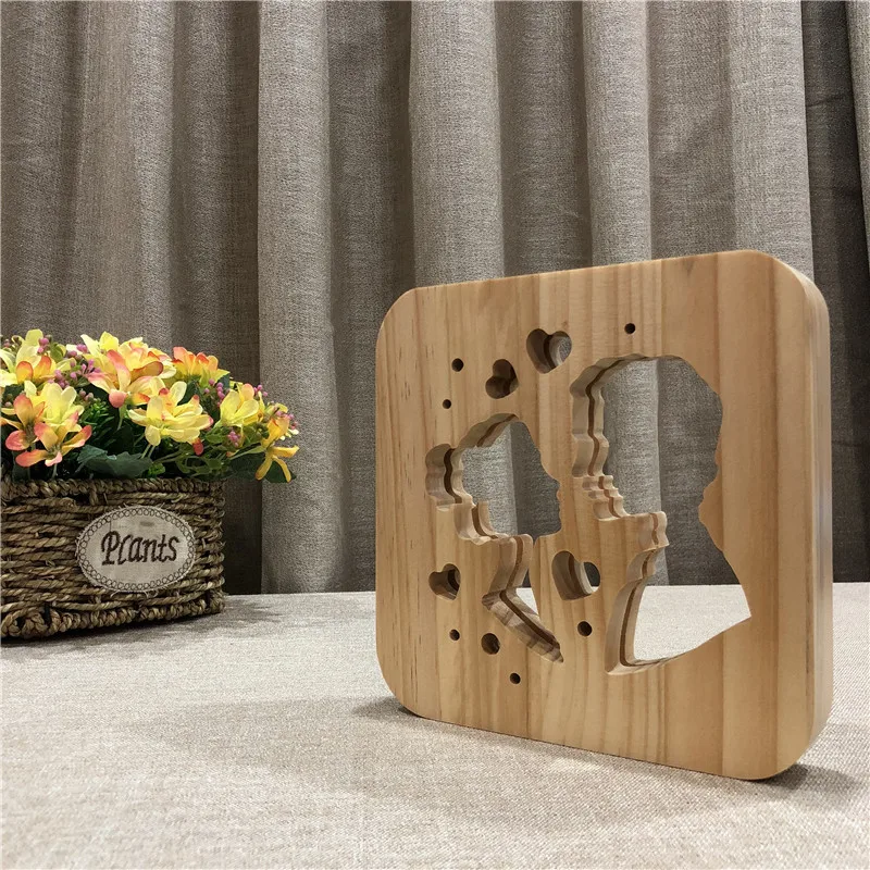 Деревянный ночник креативный светильник в виде поцелуя на День святого