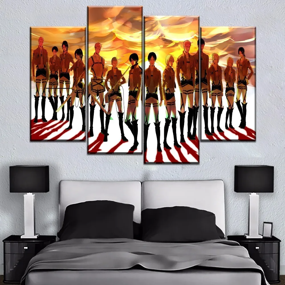 Современный минималистичный настенный арт 4 панели аниме атака гигантская