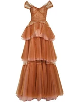 new arrival tiered tulle long prom gown dresses off the shoulder layered ruffles evening formal dress sweep train robe de soiree