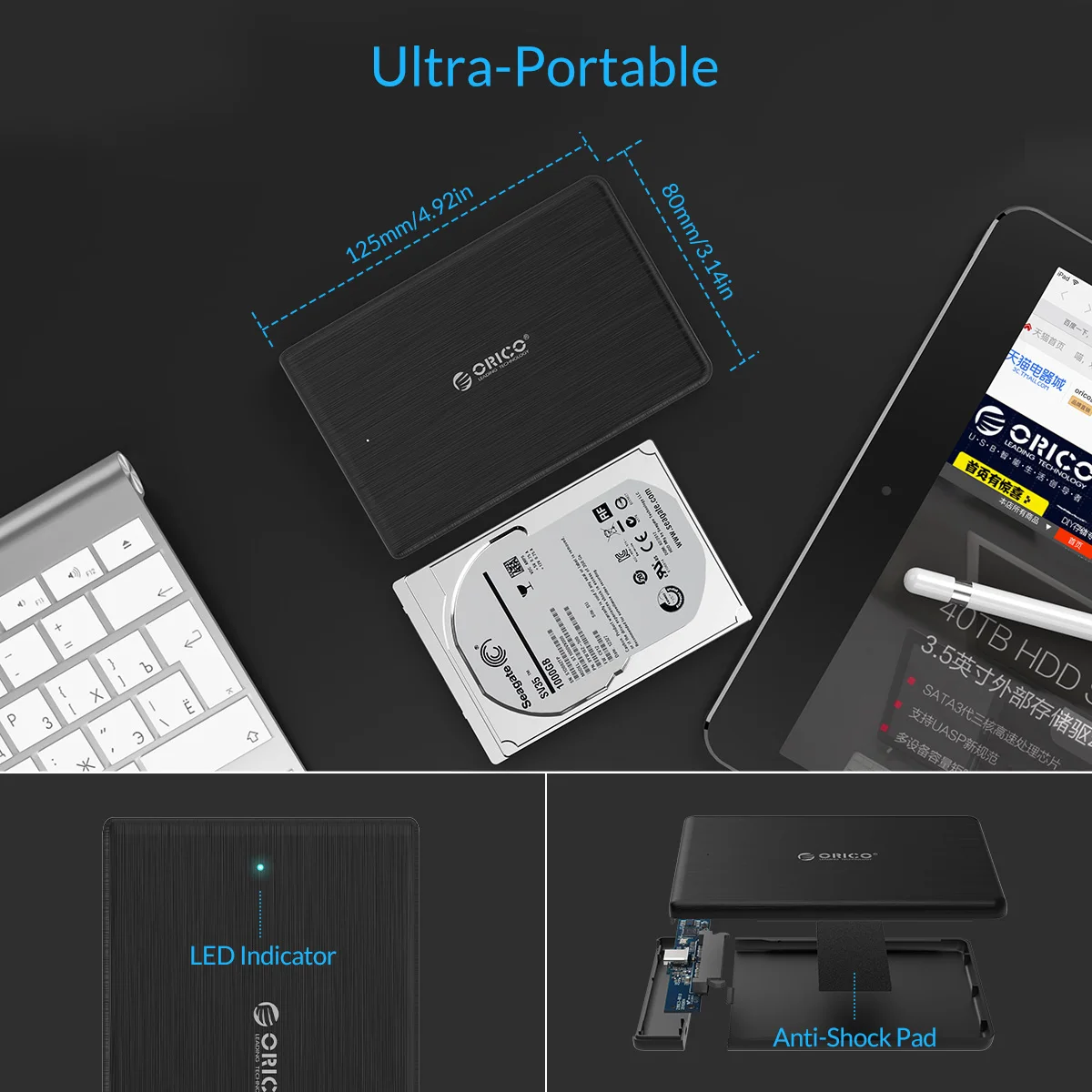 ORICO 2,5 дюймовый чехол для жесткого диска USB3.0 To SATA 3,0 Micro B корпус для внешнего жесткого диска 5 Гбит/с высокоскоростная коробка для HDD SSD Поддержка UASP