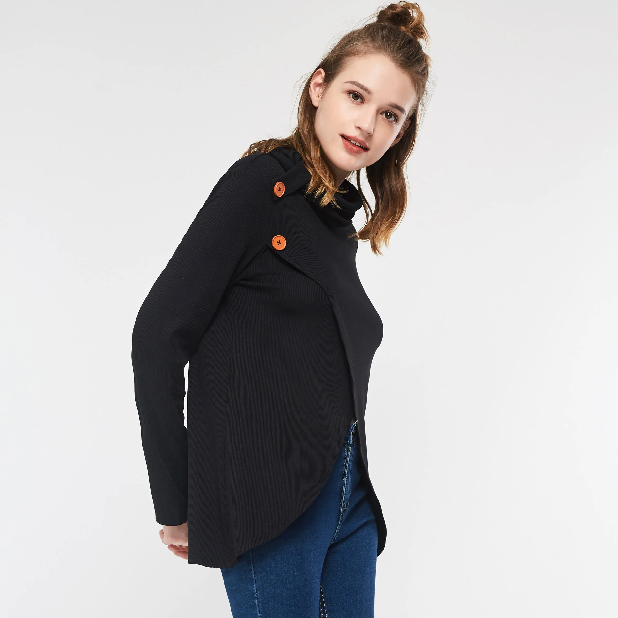 Женский вязаный свитер весенне-осенний джемпер с воротником-шарфом теплый