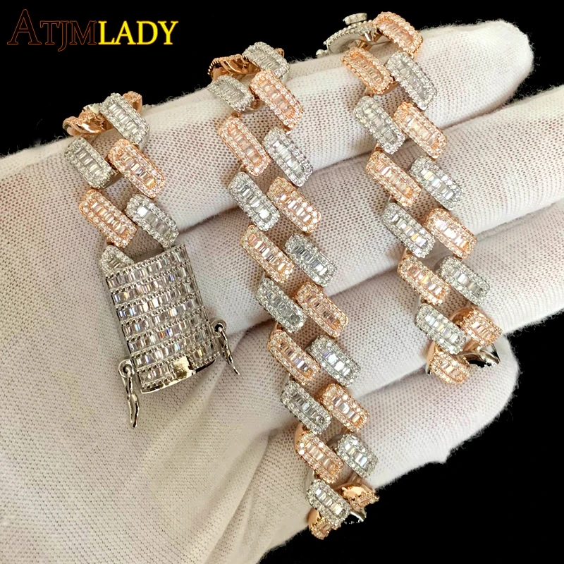 

Men Women Hip hop Iced Out Bling CZ Chain Necklace High quality 15mm Width Miami Cuban Chain Baguette Zirconia Fashion Jewelry