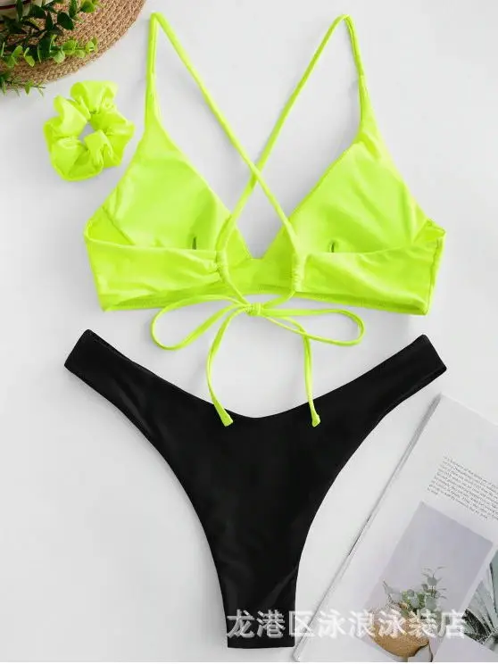 Комплект бикини для женщин с принтом и завязками купальник низкой талией