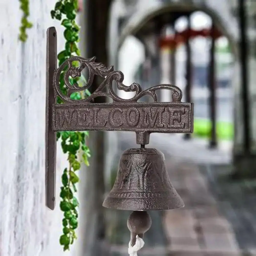 

Outdoor Dinner Bell Rustic Vintage Large Cast Iron Wall Mounted Metal Door Bell for Farm House Outside Decorative Accent Bells