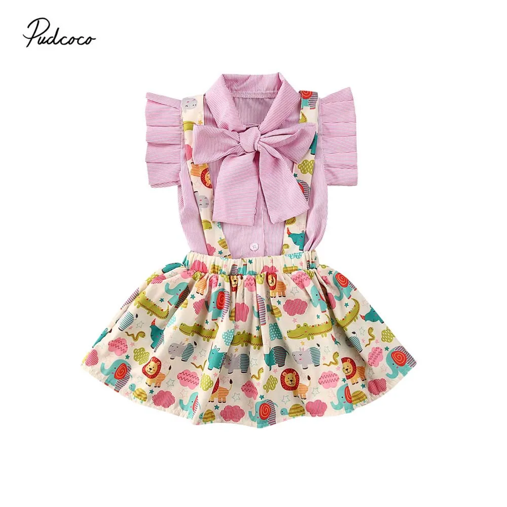 2020 г. Летняя одежда для малышей Одежда маленьких девочек футболка в полоску с