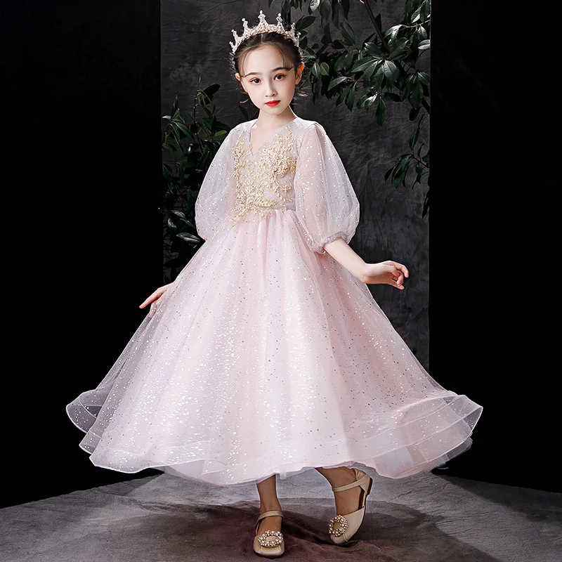 

Платье принцессы для детей, официальное бальное платье для свадьбы и выпускного вечера, изысканное платье с блестками и бисером, для девоче...