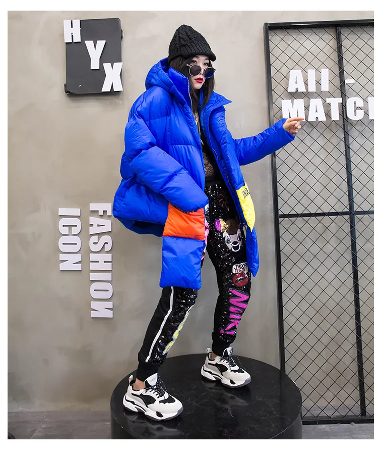 Oversize Down Jacket women Streetwear Warm Parka thick winter Coat Women Hooded Cotton Jackets Retro Coat With a scarf 234