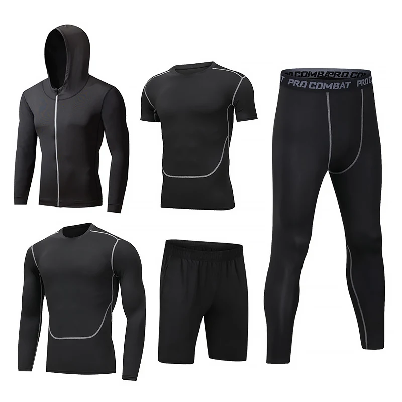 5pcs / Sets Men's Sportswear Man Rashguard Suit Male Kit MMA Compression Men's Clothing Long Sleeve T Shirt + Workout Leggings