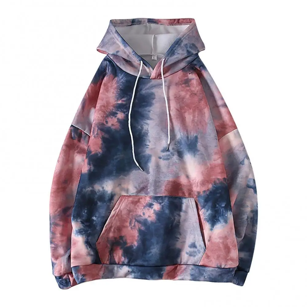 Fashionable Stylish Women Casual Dye Printed Long Sleeve Drawstring Loose Autumn Winter Hoodies Sweatshirt with Pockets