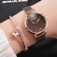 luxury rhinestones women watches fashion embossed rose dial design stainless steel magnetic buckle strap female quartz clock
