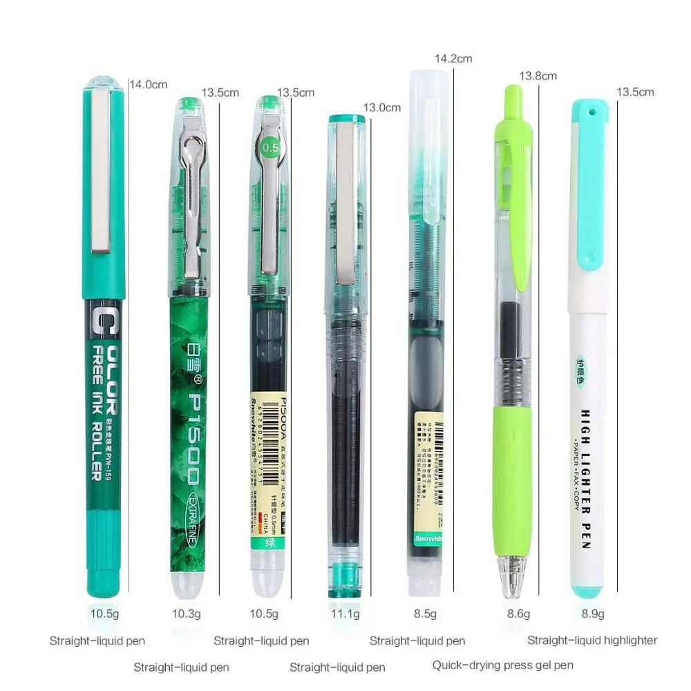 7pcs green 6 штук товара или на сумму 7 шт./компл. цельнолитой, капиллярная трубка большой Ёмкость гелевая ручка 0,5 мм быстросохнущие прямая ручка цифровым пером для школы - Цвет: 7pcs green
