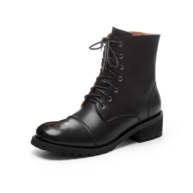 Online Totomela 2020 Terbaru Persegi Tumit Sepatu Kasual Wanita Semata Kaki Renda Musim Gugur Musim Dingin Vintage Asli Kulit Sepatu Wanita