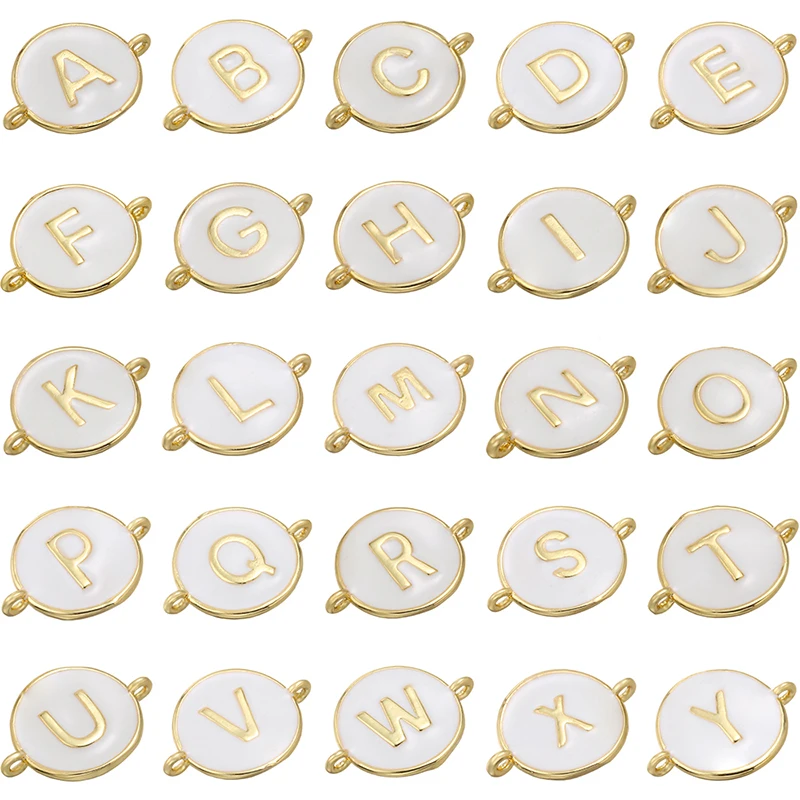 Белая эмаль соединитель Бусины 2 отверстия браслет фурнитура Подвески 26 букв для DIY ювелирных изделий ожерелье аксессуары ручной работы