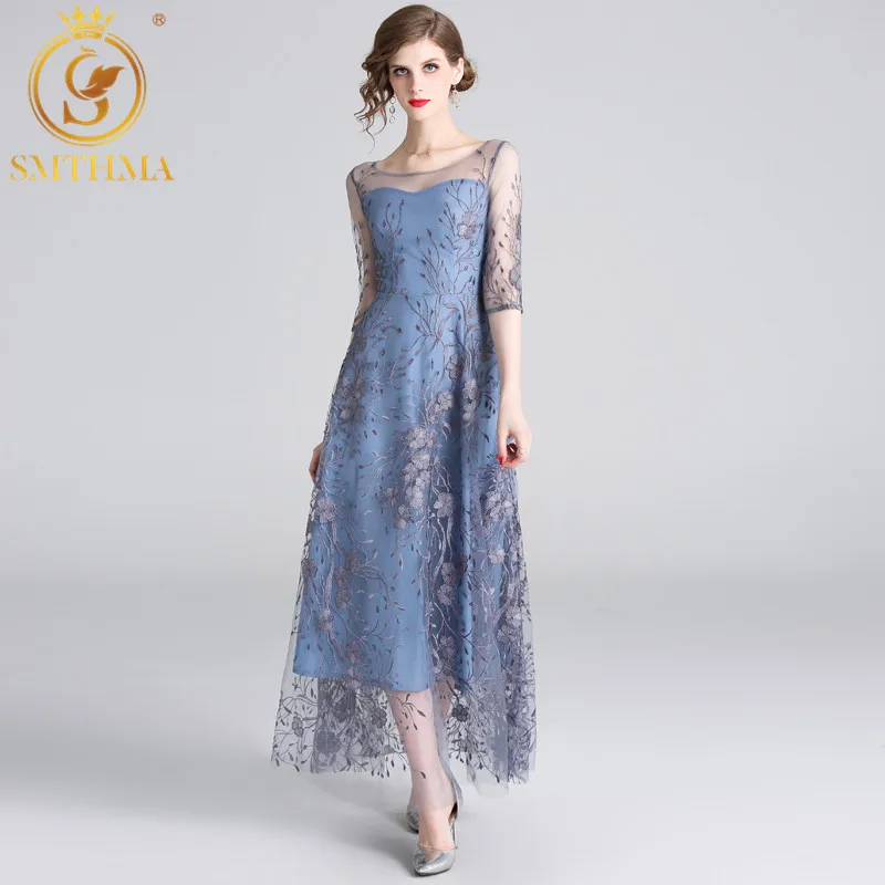 Женское Сетчатое платье SMTHMA элегантное с цветочной вышивкой в стиле ретро весна