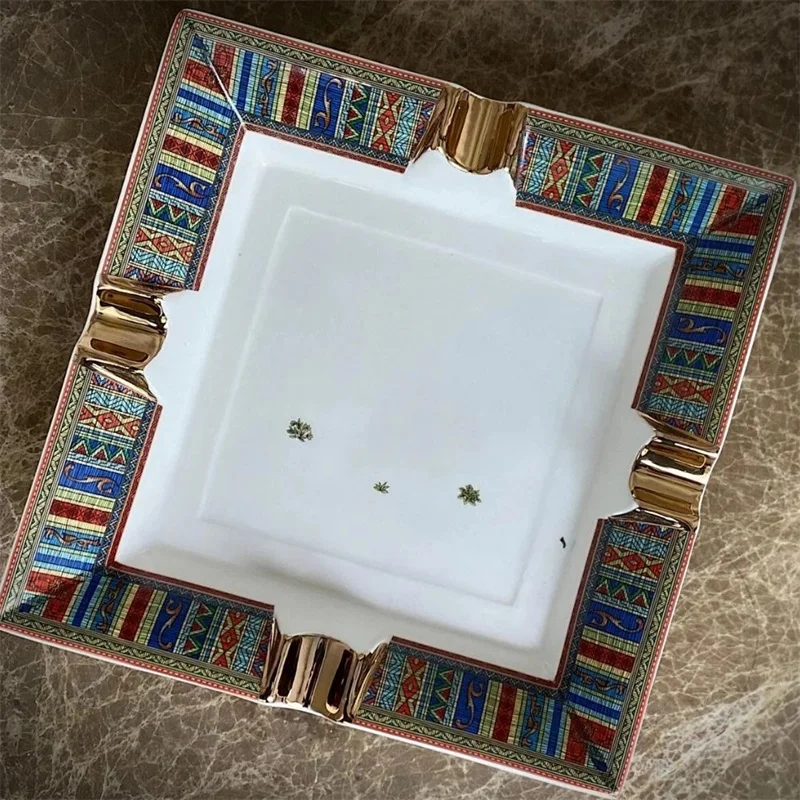 european luxury grid pattern ceramic cigar ashtray with human head horse design ash tray holder decoration business gifts free global shipping