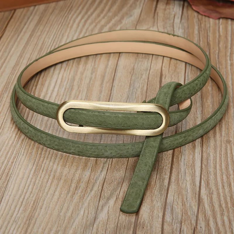 

Leather Thin Belt Women's Leather Belt Pigskin Retro Simple Decorative Pin Buckle Belt Waist Strap Dress Black