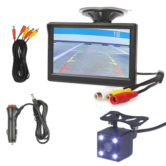 DIYKIT, 5 дюймов, 800x480, HD автомобильный монитор, водонепроницаемый, обратный, светодиодный, ночное видение, резервная камера заднего вида, автомобильная камера с монитором - Название цвета: easy connect
