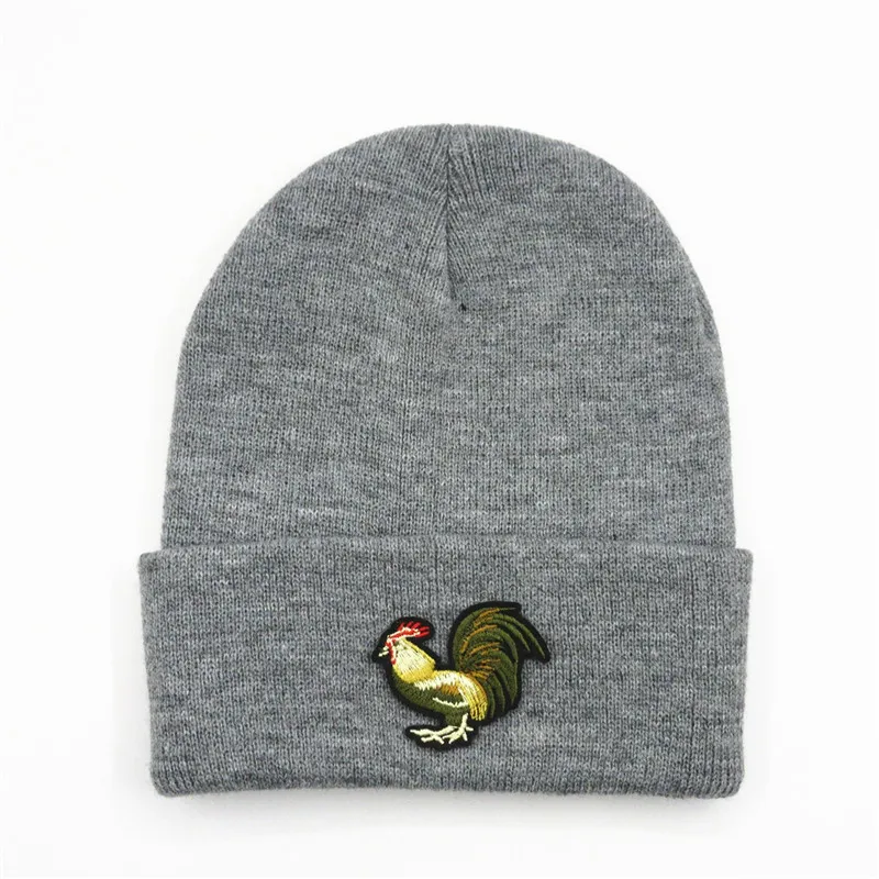 Утолщенная вязаная шапка с вышивкой в виде куриных животных зимняя теплая