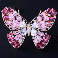 large pink butterfly brooch luxury zircon crystal brooches pins for women wedding bridal bouquet broaches insect animal broche