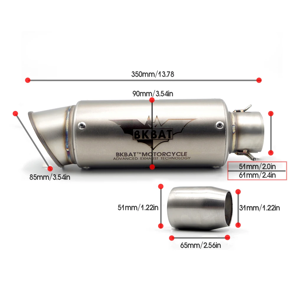 

BKBAT Universal Motorcycle Exhaust For honda xr250 rebel cb 500x cb500x cbf 1000 goldwing 1800 zoomer xr 600 xr400 cbr250r