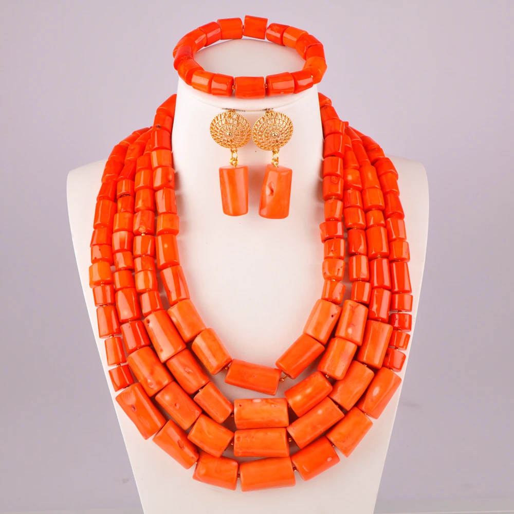 Оранжевые Коралловые бусы африканские Набор ювелирных изделий ожерелье