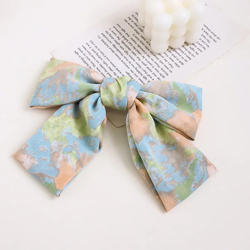 

New Tie Dye Gradual Change Big Bow Hairpin Spring Clip Back of Head Horsetail Clip E131