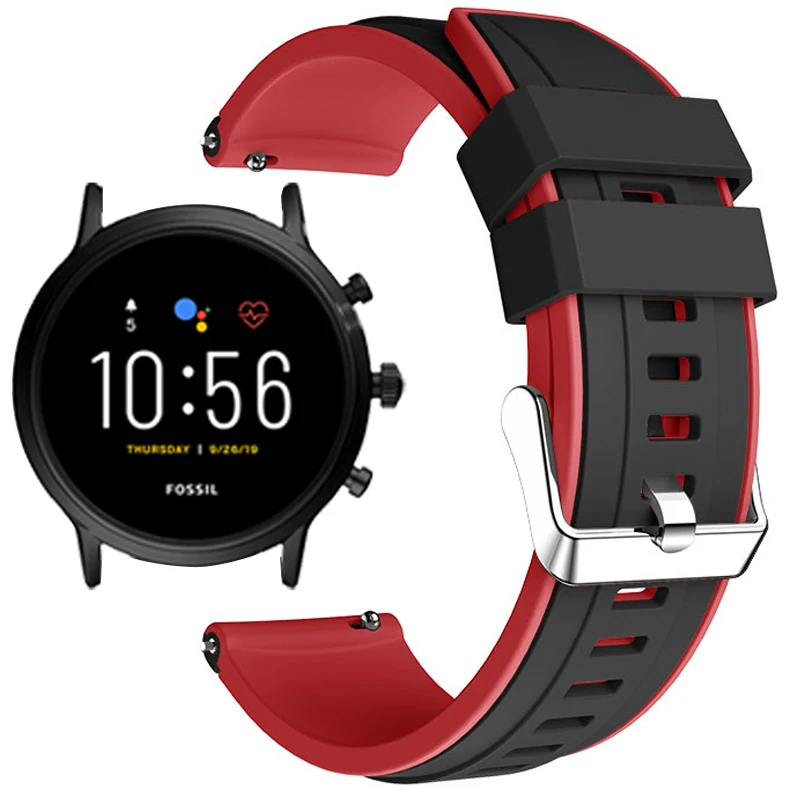 Силиконовый ремешок 22 мм для Fossil Gen 5 Carlyle HR Julianna Band For Sport 43 мм/Q Explorist 4|Ремешки часов|