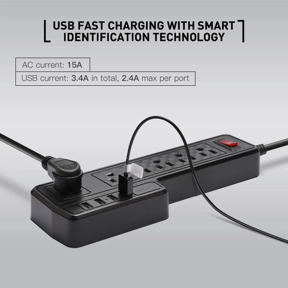Сетевой фильтр с 6 розетками защита от перегрузки американской вилкой 4 USB разъема