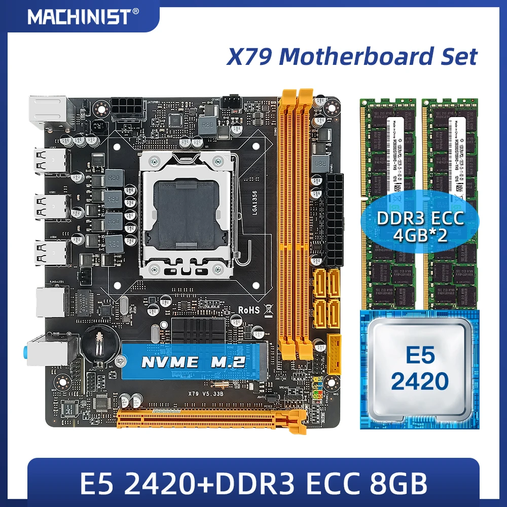 

MACHINIST X79 motherboard LGA 1356 set kit with Xeon E5 2420 processor DDR3 ECC 8GB(2*4GB)RAM memory NVME M.2 Mini DTX X79-5.33B