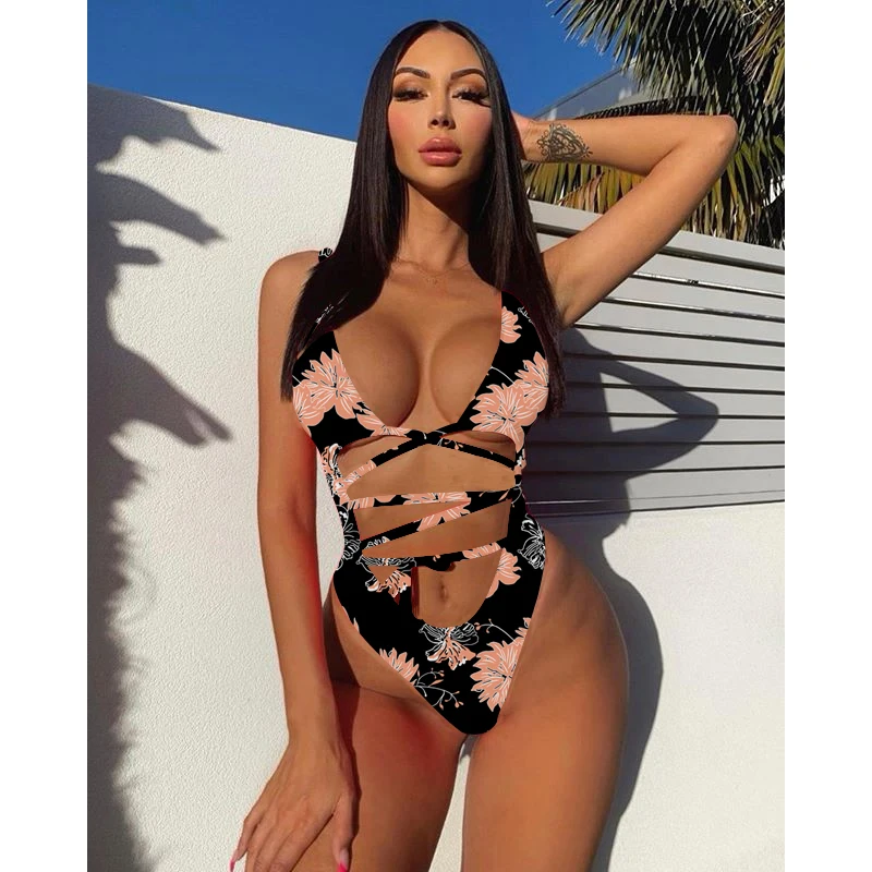 Сексуальный слитный купальник для женщин 2020 бандаж с высоким вырезом монокини