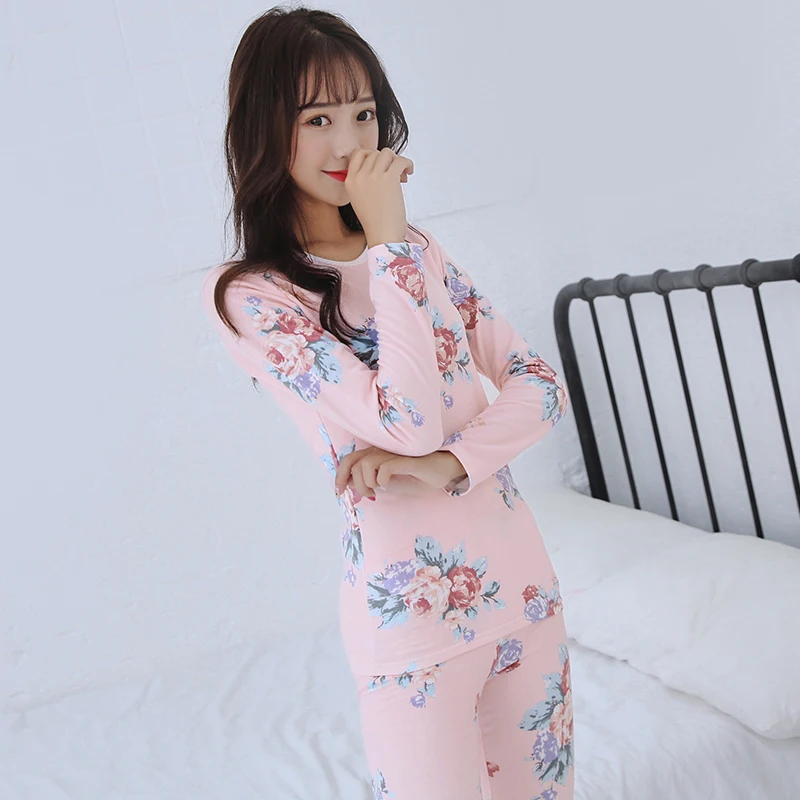 Модное пикантное облегающее теплое длинное белье с круглым вырезом женские