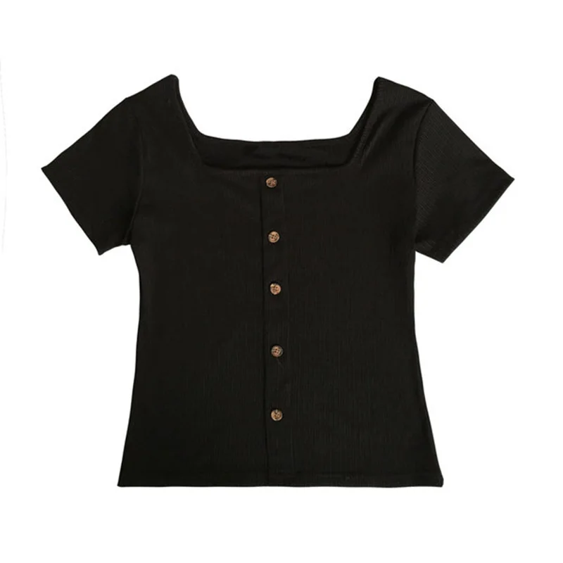 

Retro square neck short-sleeved t-shirt women's summer dress 2020 new foreign style niche short slim-fit clavicle top