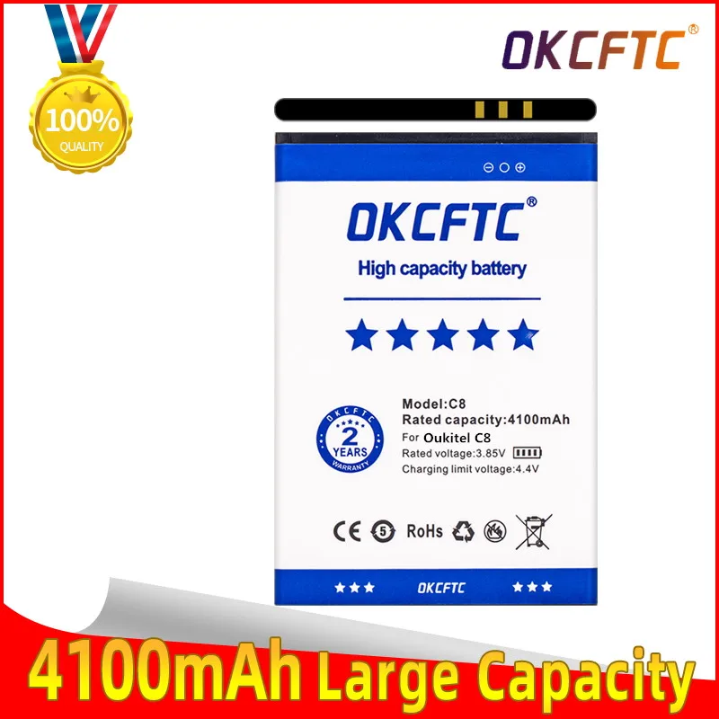 

OKCFTC Original 5.5inch for Oukitel C8 Battery Real 4100mAh Backup Battery Replacement For Oukitel C8 Mobile Phone