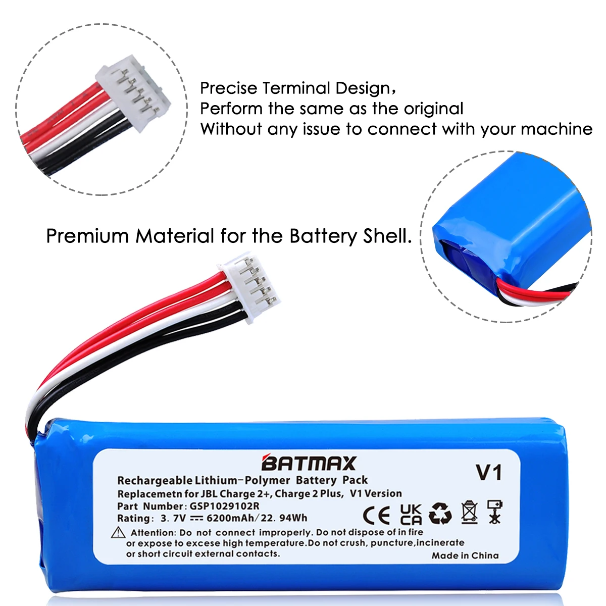 GSP1029102R 6200mAh Battery for JBL Charge 2 + Charge 2 Plus Charge 3 (2015 Version)