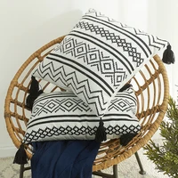nordic chenille simple fashion home pillow cover black and white geometry jacquard tassel sofa soft throw pillowcase