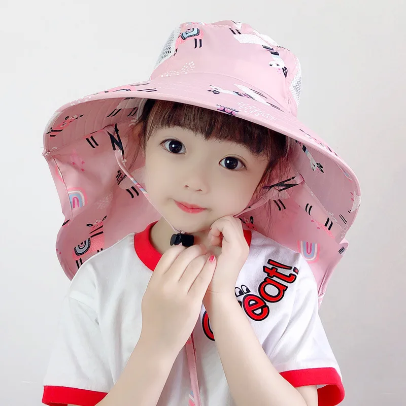 

Children's hat summer thin large eaves sun hat fisherman sun hat boys and girls baby pot hat sun hat with shawl