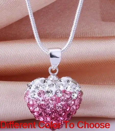 micro pave multicolor rhinestone heart Silver Plated 16inch snake chain gradual change crystal Necklace ht45d | Украшения и