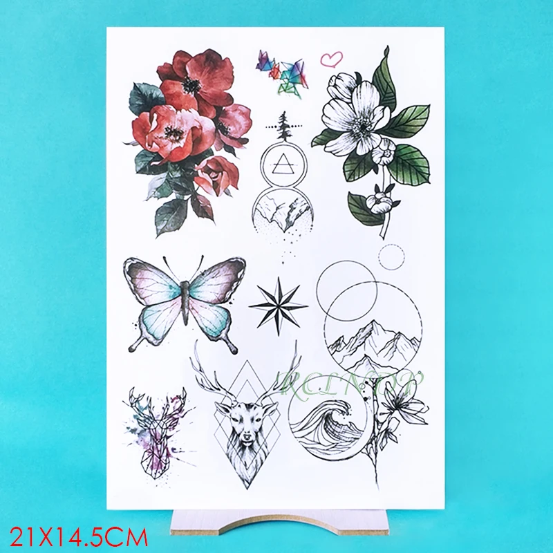 

Waterproof Temporary Tattoo Sticker Butterfly flower deer fake tatto flash tatoo tatouage temporaire body art for women girl men