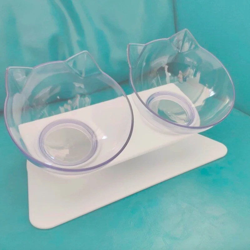Миска для собак и кошек домашних животных Прозрачная чаша двойного назначения