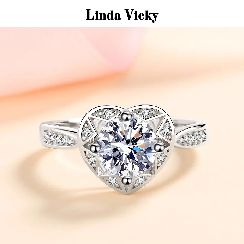 

LINDA VICKY Heart Shape Moissanite Rings Senior Romantic Valentine's Day Wedding Jewelry 1ct Diamond 925 Sterling Silver Ring