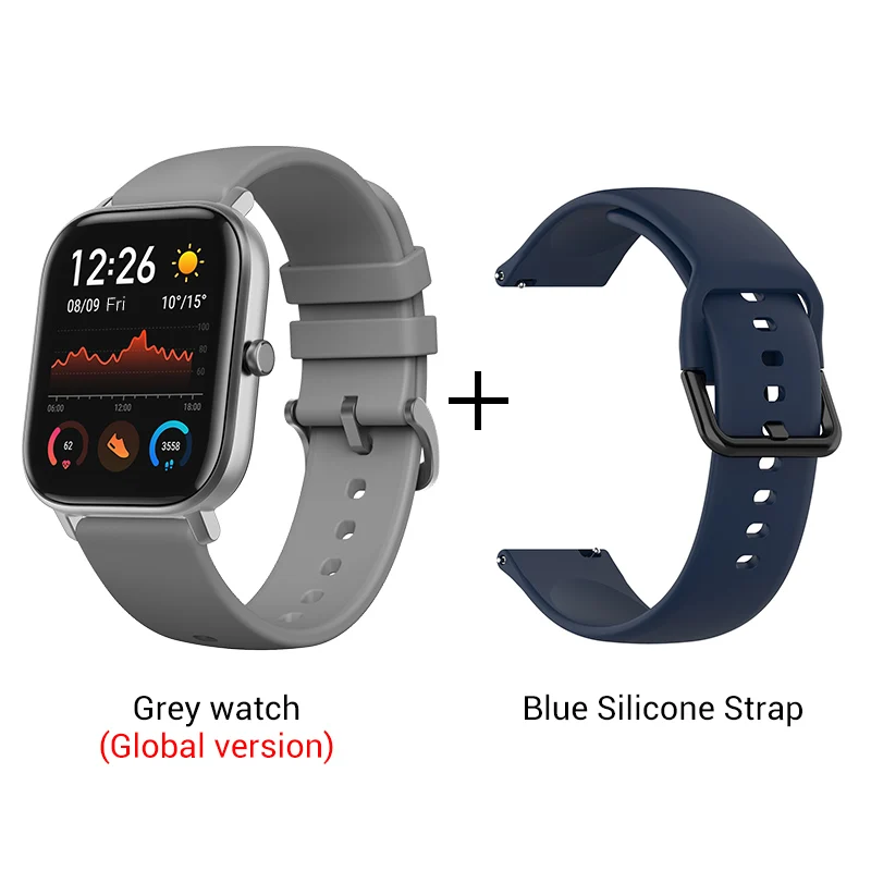 Grey n Blue strap Xiaomi Amazfit GTS Smartwatch 341PPI AMOLED дисплей 5 атм водонепроницаемый 14 дней батарея gps управление музыкой - Цвет: Grey n Blue strap