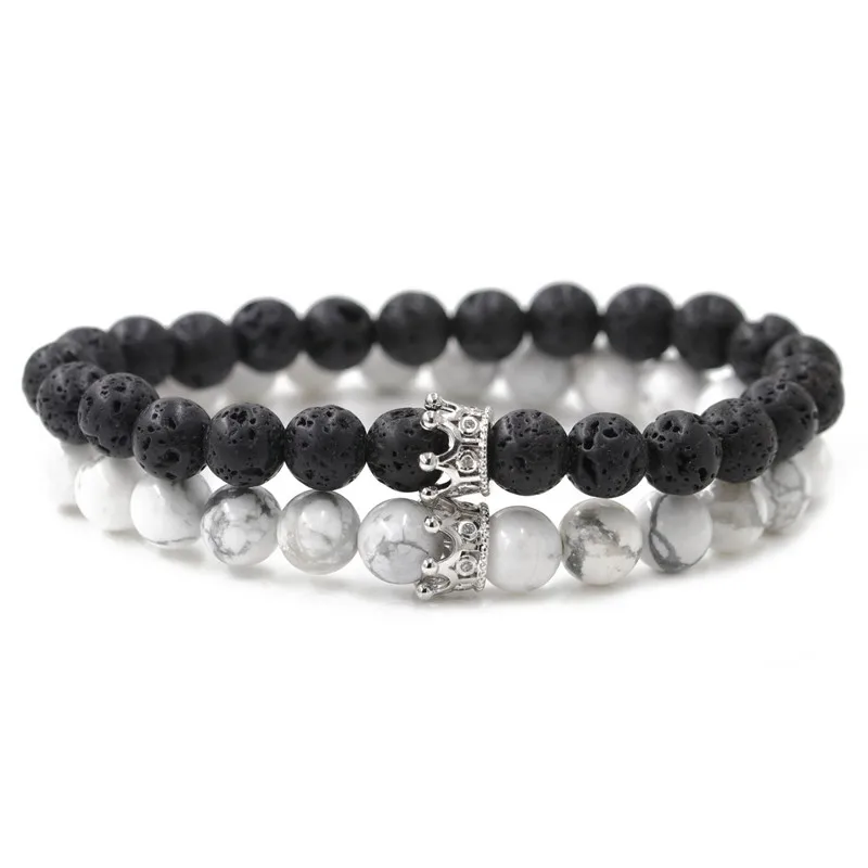 2 шт./лот черные бусины из природного камня лунный камень Лава браслет мужской