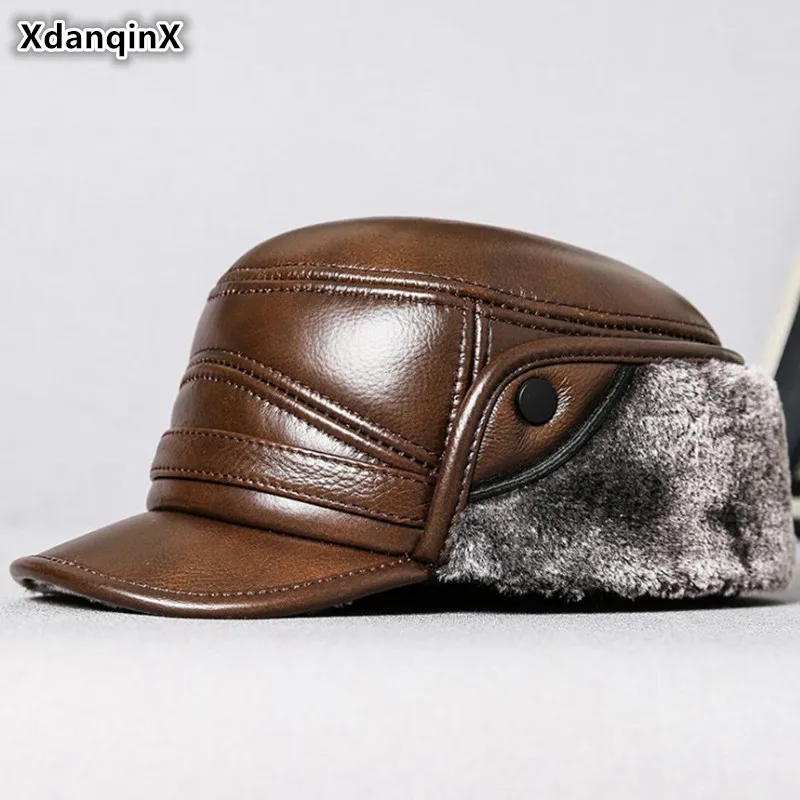 

Шапка XdanqinX из натуральной воловьей кожи, зимняя, мужская, теплая, в стиле милитари, утепленная, с бархатной подкладкой, плоская, для пожилых людей